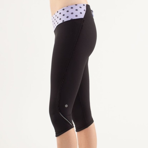 Lululemon Fast And Free Crop - Black / High Noon Dot Lilac - Picture 3 of 13